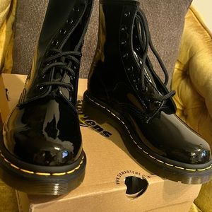 Dr. Marten Black patent leather combat boots